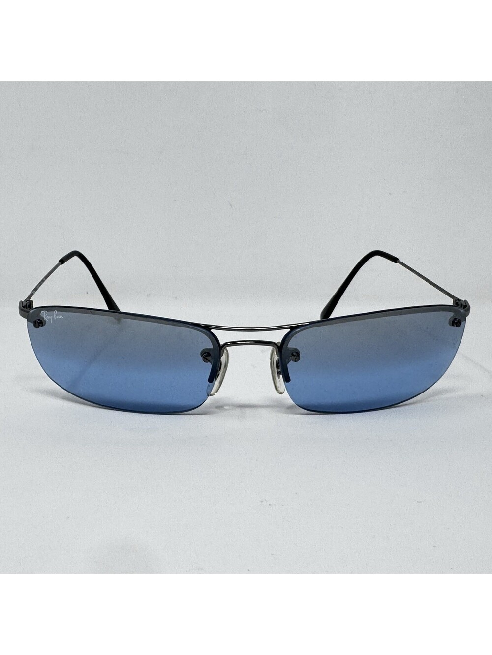 Vintage Ray-Ban RB3174 Top Rectangular 004/7C Sunglasses Gunmetal Blue 60-16